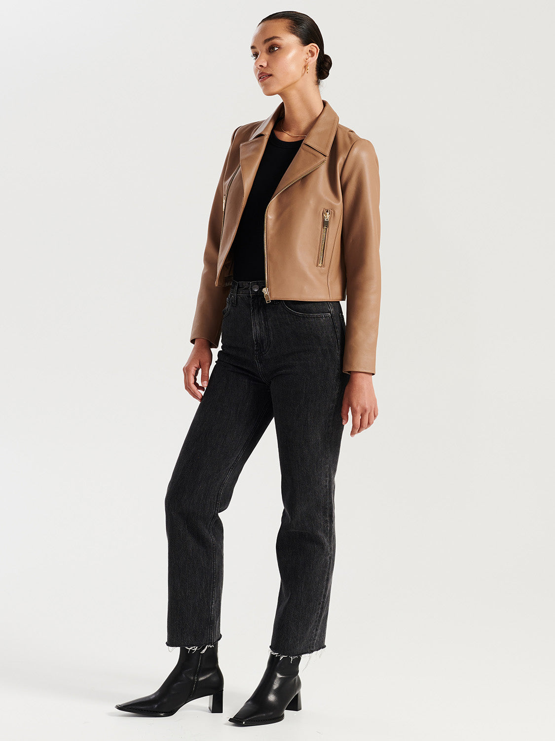 Davina Leather Jacket - Almond