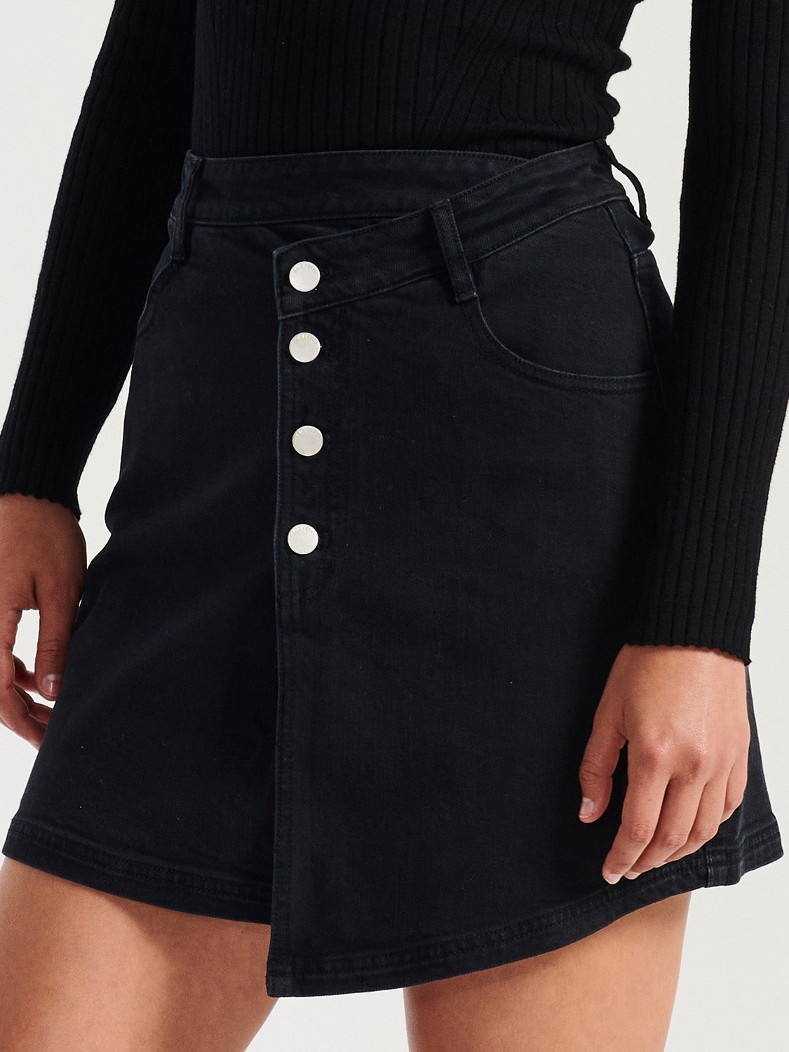 Monique Asymmetric Mini Skirt - Washed Black
