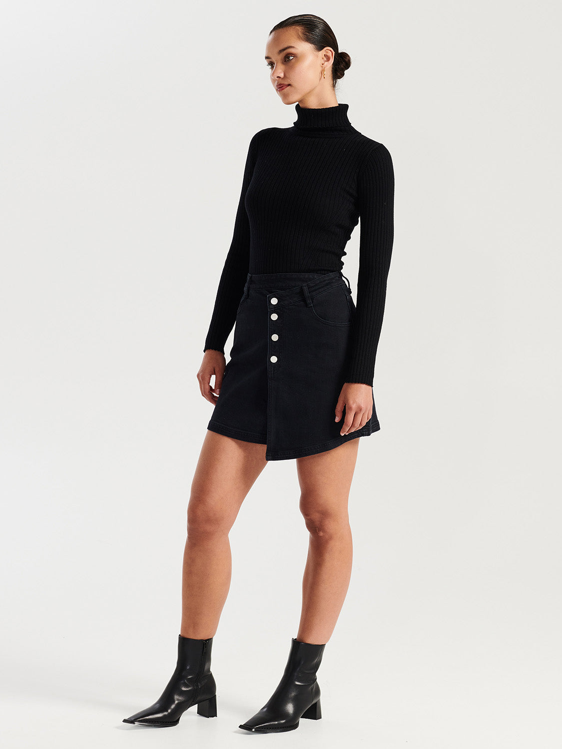 Monique Asymmetric Mini Skirt - Washed Black