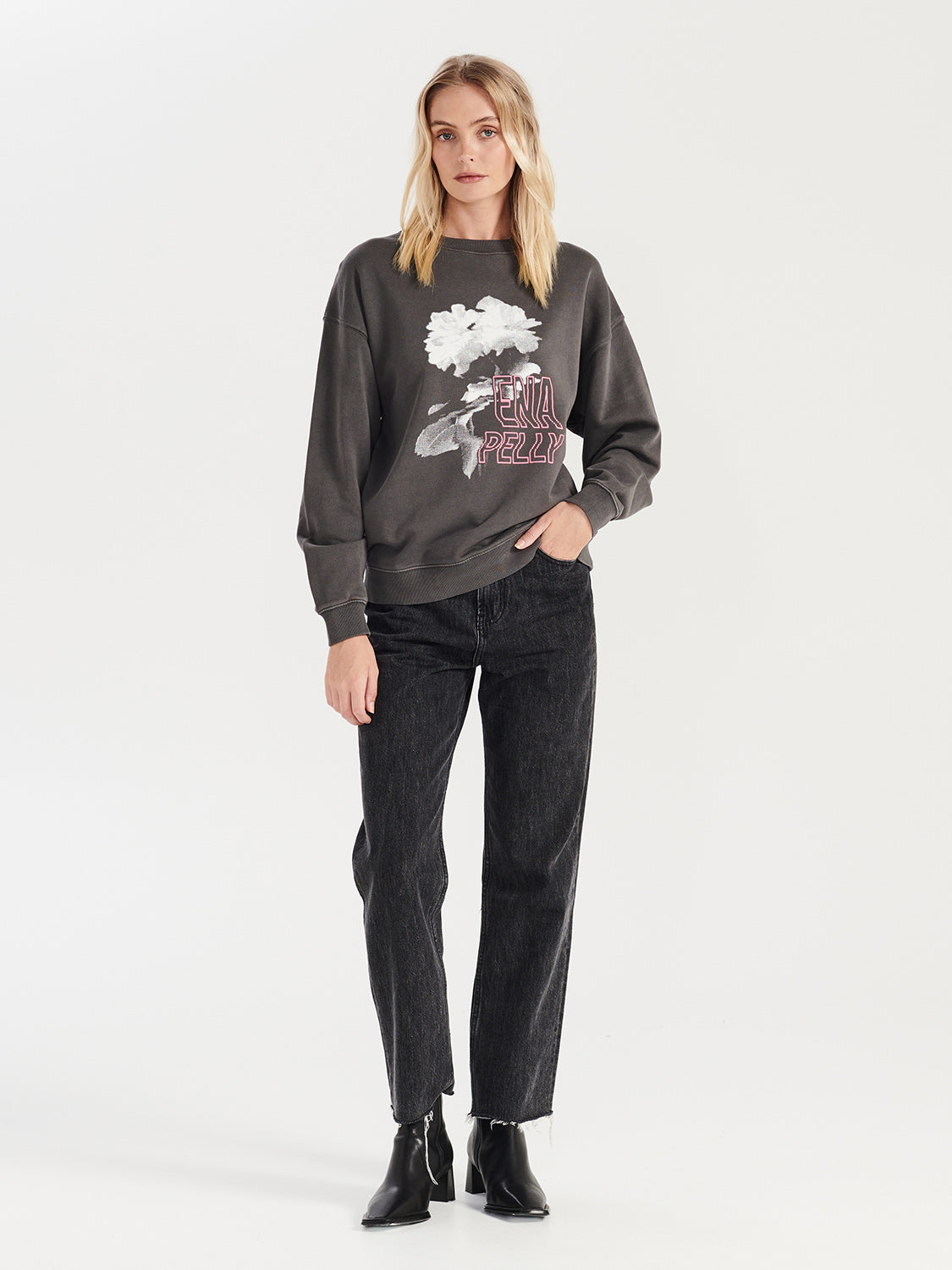 Modern Floral Sweater - Charcoal