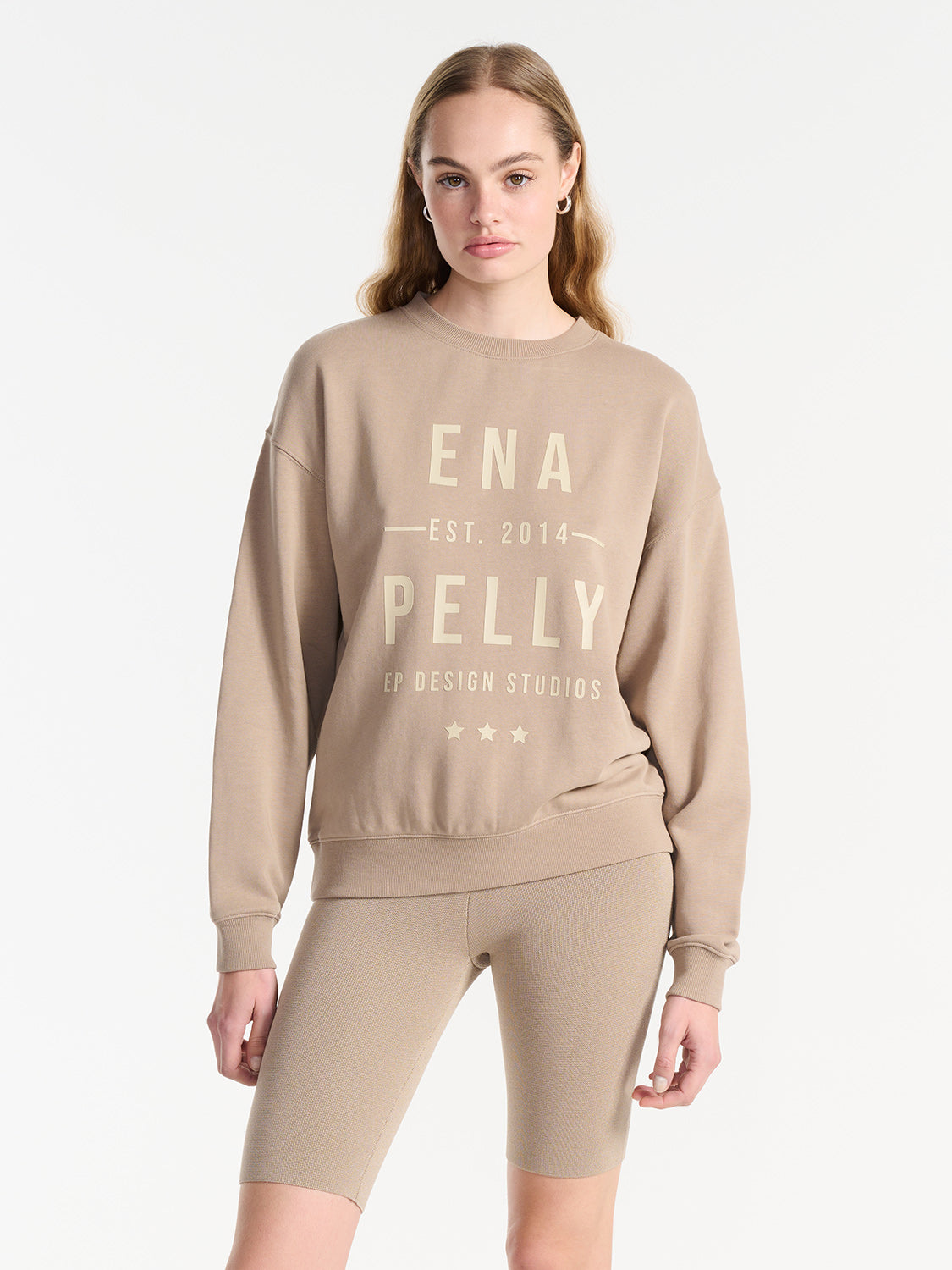 Stacked Text Sweater - Taupe